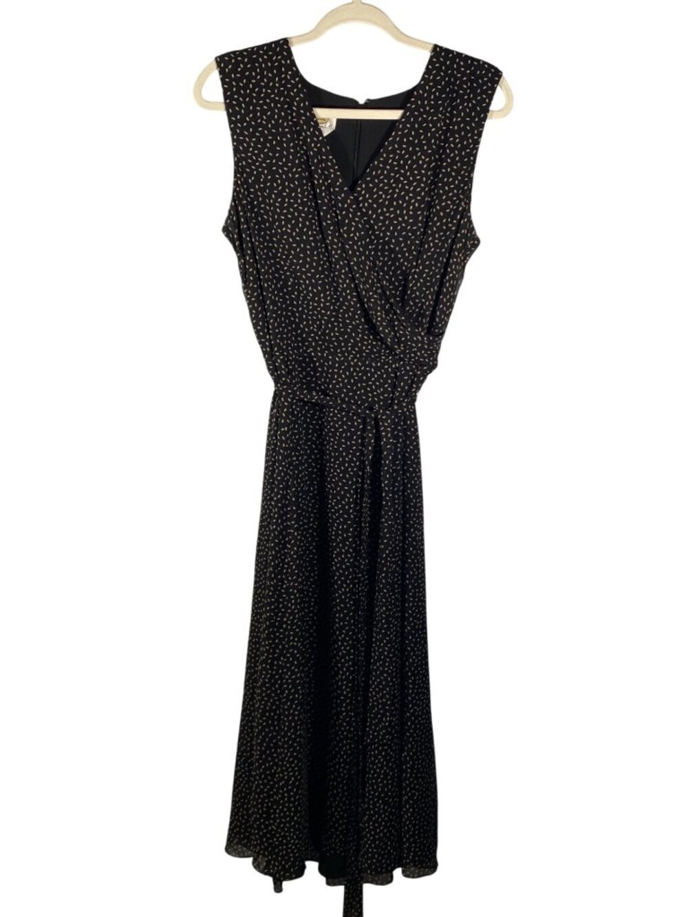 Talbots Silk Chiffon Maxi Dress Black beige Geometric print Sleeveless Size 12